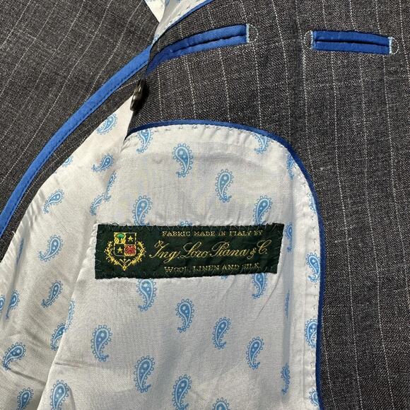 Beckett & Robb Blazer Mens 42R Gray Pinstripe Loro Piana Italian Wool Linen - Picture 2 of 16